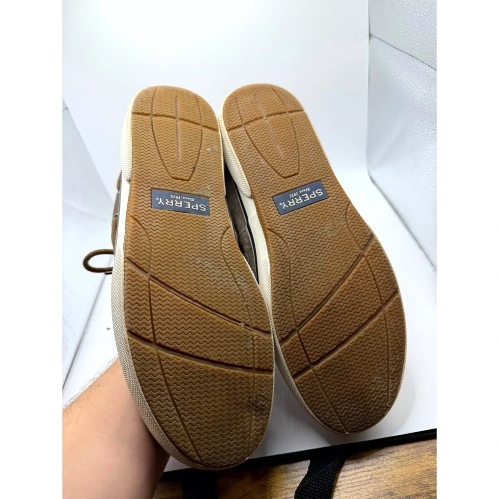 Sperry Halyard STS21489 Mens 11 Chambray Chocolate Tan Canvas Lace Up Boat Shoes